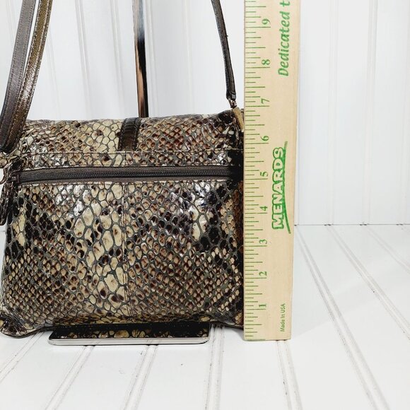 BRIGHTON Tan, Brown, Snake Skin Print SMALL Crossbody-Organizer Bag 0175 - Picture 7 of 12
